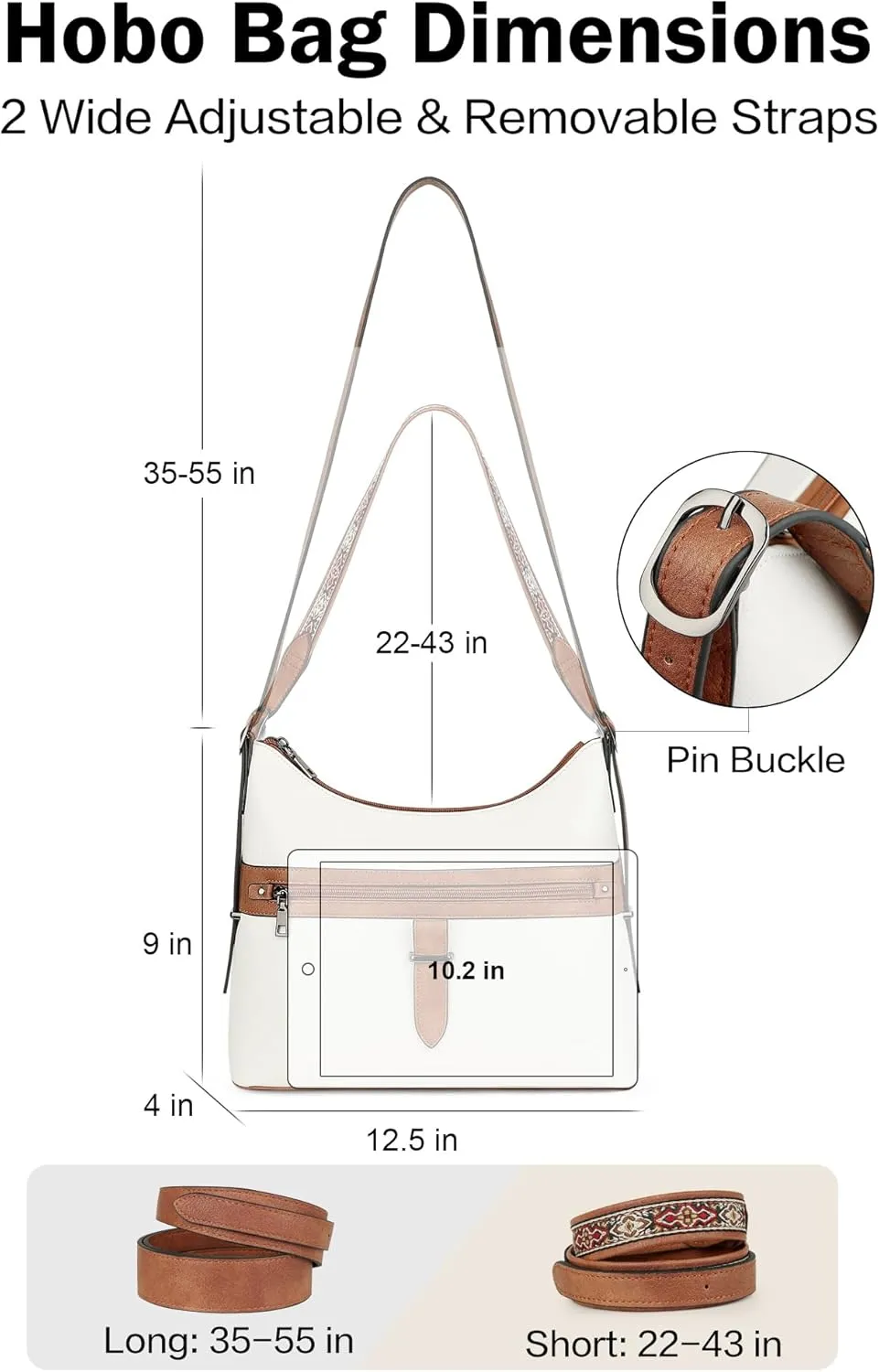 FADEON Hobo Bags Purse for Women Vegan Leather Crossbody Bag Designer Ladies Shoulder Cross Body Handbag Wide Straps