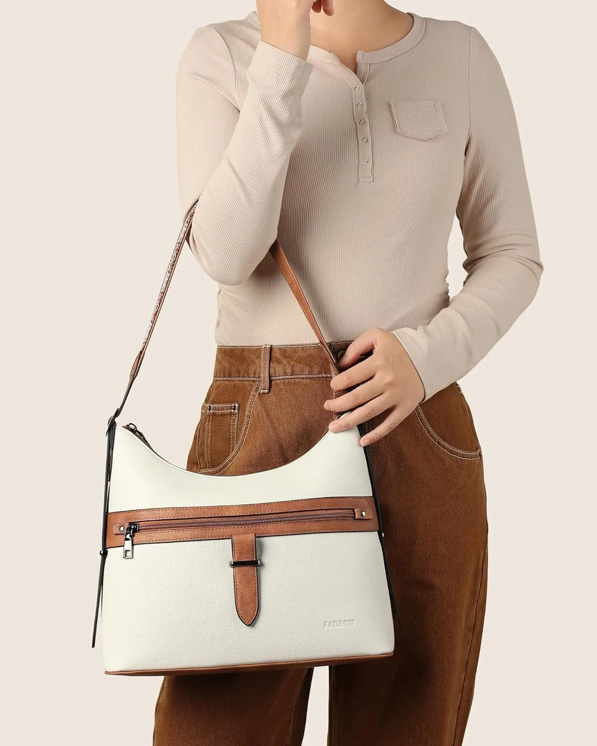 FADEON Hobo Bags Purse for Women Vegan Leather Crossbody Bag Designer Ladies Shoulder Cross Body Handbag Wide Straps