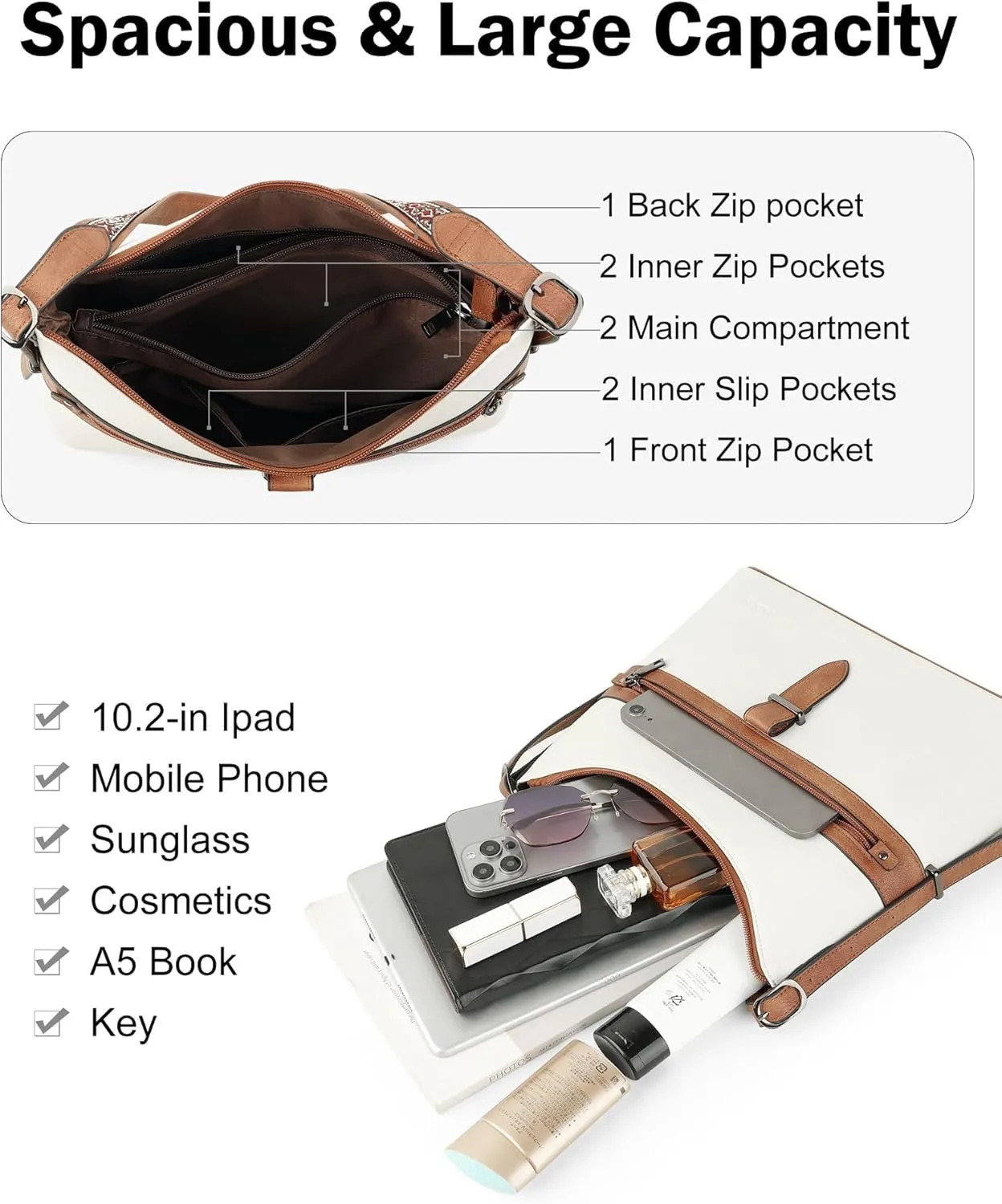 FADEON Hobo Bags Purse for Women Vegan Leather Crossbody Bag Designer Ladies Shoulder Cross Body Handbag Wide Straps