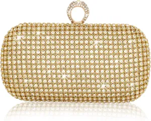 FALETO Women Rhinestone Evening Clutch Purse Sparkly Glitter Purse Bag for Bridal Wedding Party Crystal Ring Clasp Handbag