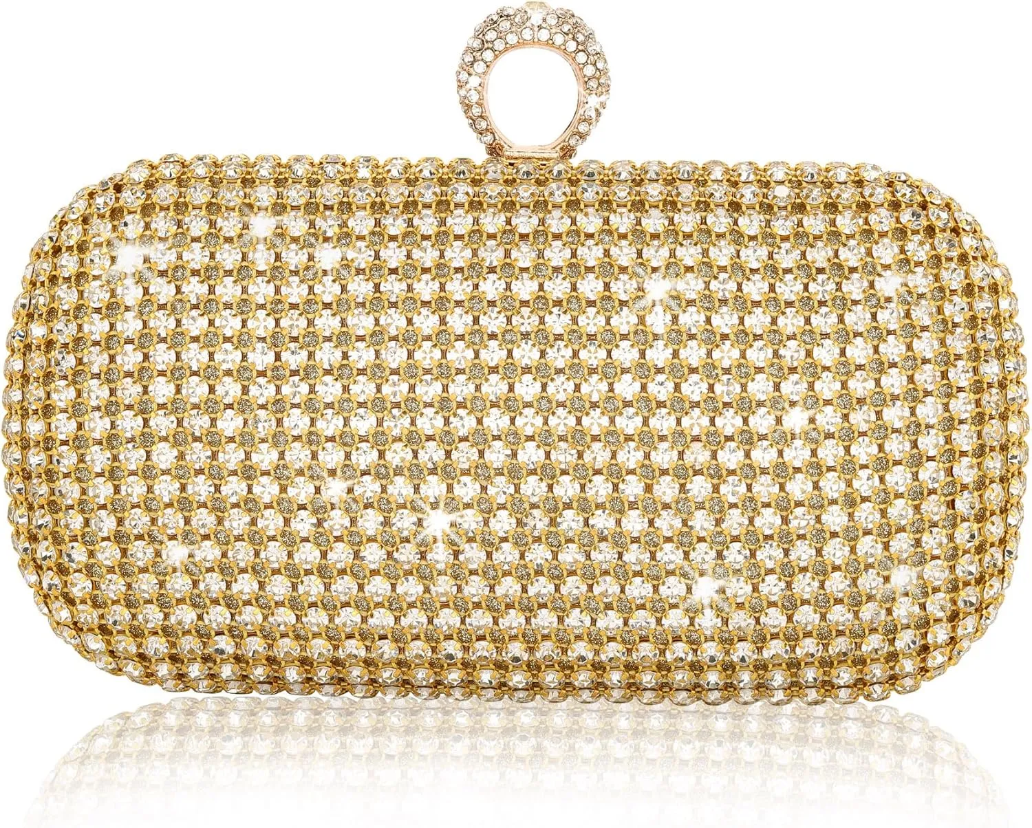 FALETO Women Rhinestone Evening Clutch Purse Sparkly Glitter Purse Bag for Bridal Wedding Party Crystal Ring Clasp Handbag