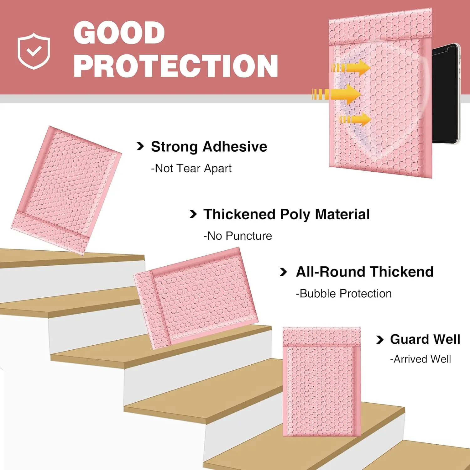 Famagic Bubble Mailers 10.5x16 Inch 25pc Light Pink Shipping Bags, Chic Packaging Bags For Small Business, Colored Padded Mailing Envelopes, Opaque Matte Self Seal Bubble Poly Mailers Bulk #5
