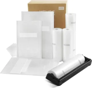 Family Pack Vacuum Sealer Rolls Bags, 6"x10" (50pcs), 8"x12" (70pcs), 8"x20' (2 rolls), 11"x20' (2 rolls), Compact Roll Dispenser, Leakproof Food Storage, Sous Vide, Meal Prep, Food Saver, Wevac Core