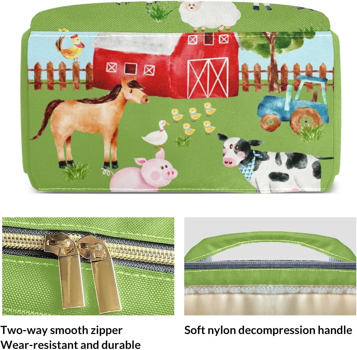 Farm House Animals Green Personalized Large Capacity Diaper Bags,Custom Name Backpack Casual Daypack Bag Nappy Bag Gifts