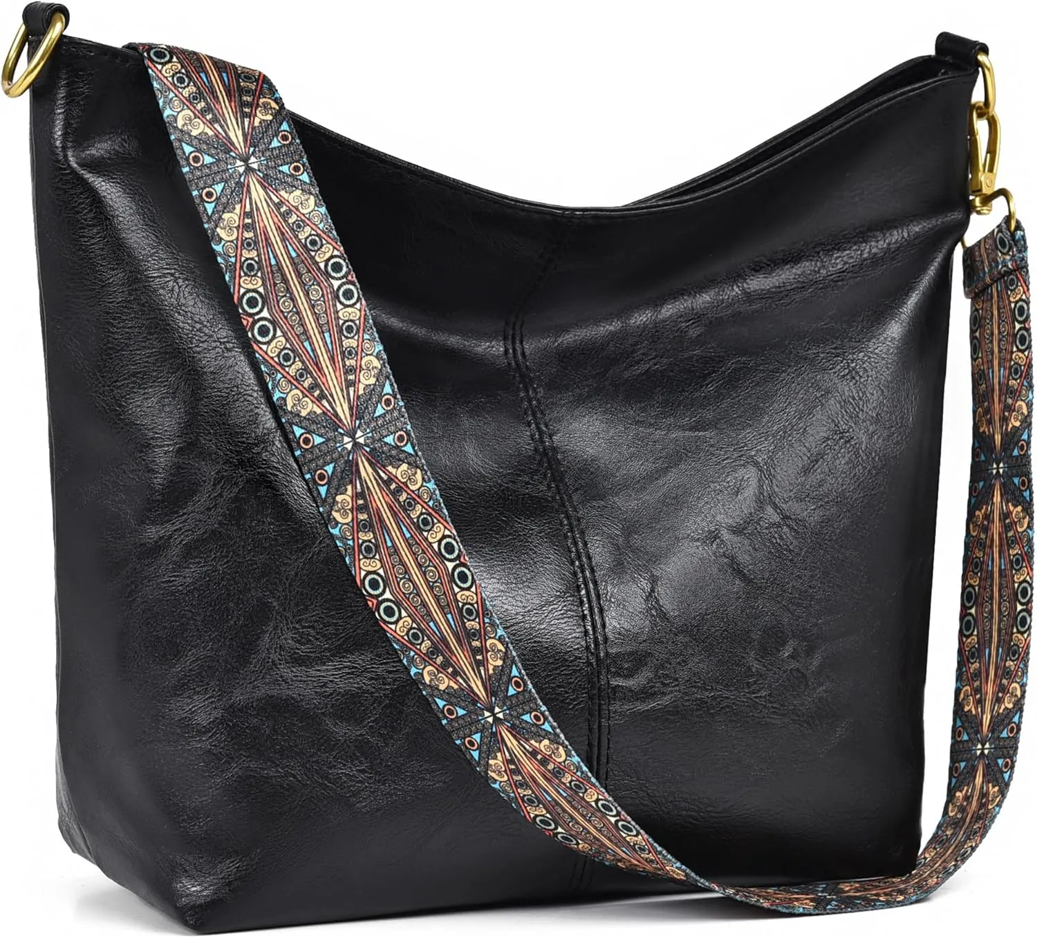Fashion Hobo Bags for Women Vegan Leather Crossbody Bag with Guitar Strap Shoulder Purses and Handbags