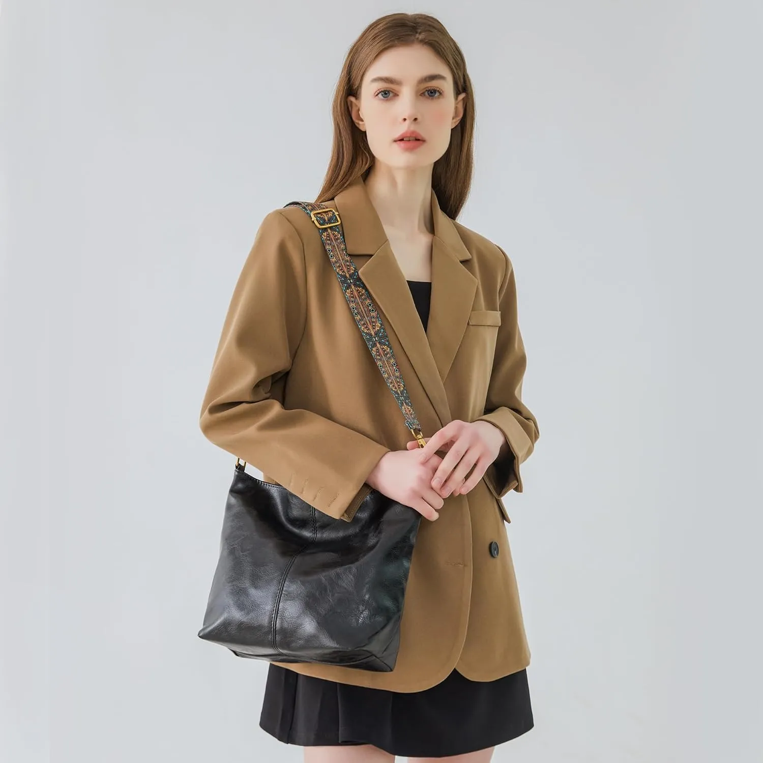 Fashion Hobo Bags for Women Vegan Leather Crossbody Bag with Guitar Strap Shoulder Purses and Handbags
