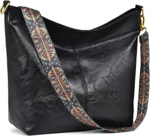 Fashion Hobo Bags for Women Vegan Leather Crossbody Bag with Guitar Strap Shoulder Purses and Handbags