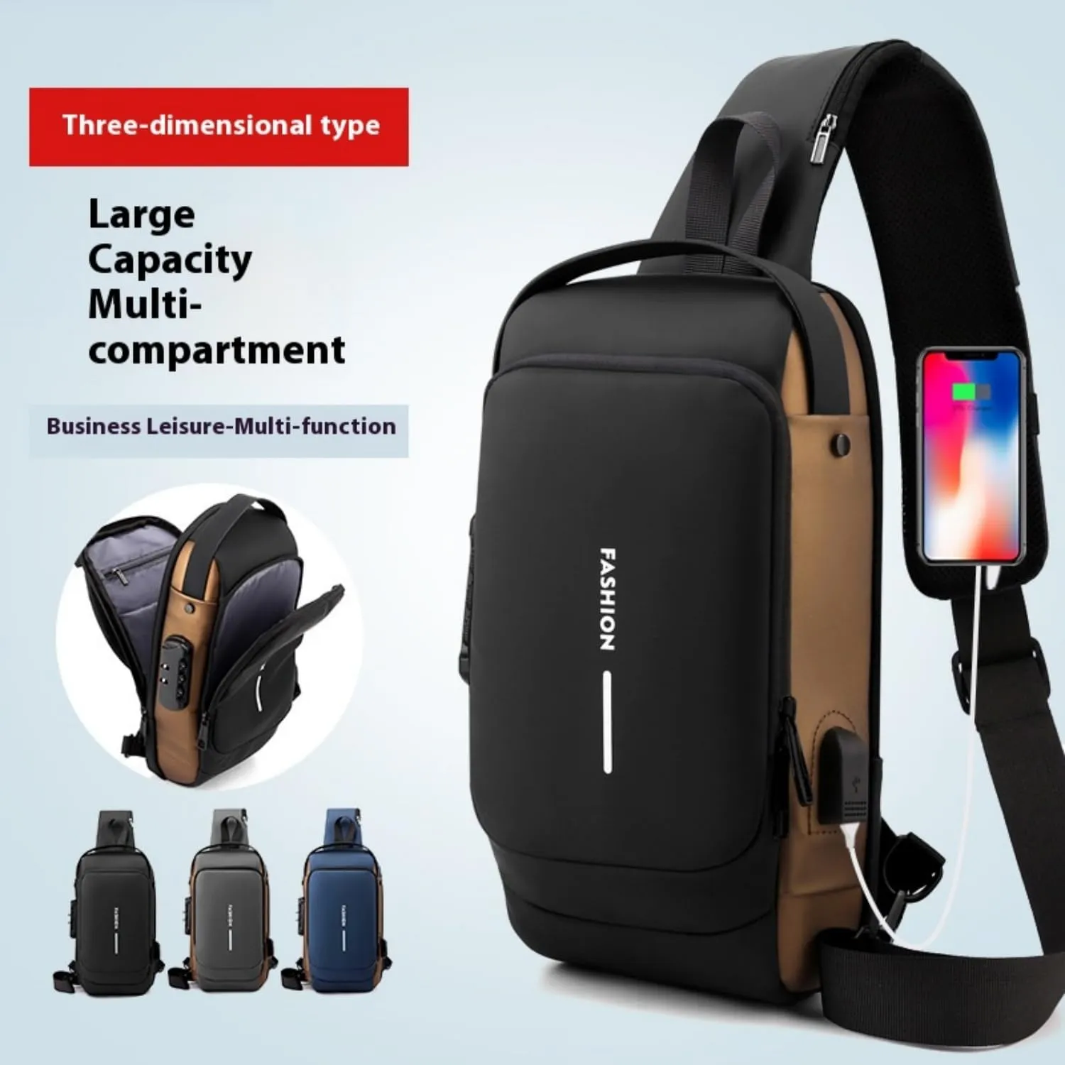 Fashion New Carbon Fiber Streamline Anti-Theft Sling Bag, USB Charging Sport Sling Anti Theft Shoulder Bag, Sports Bag