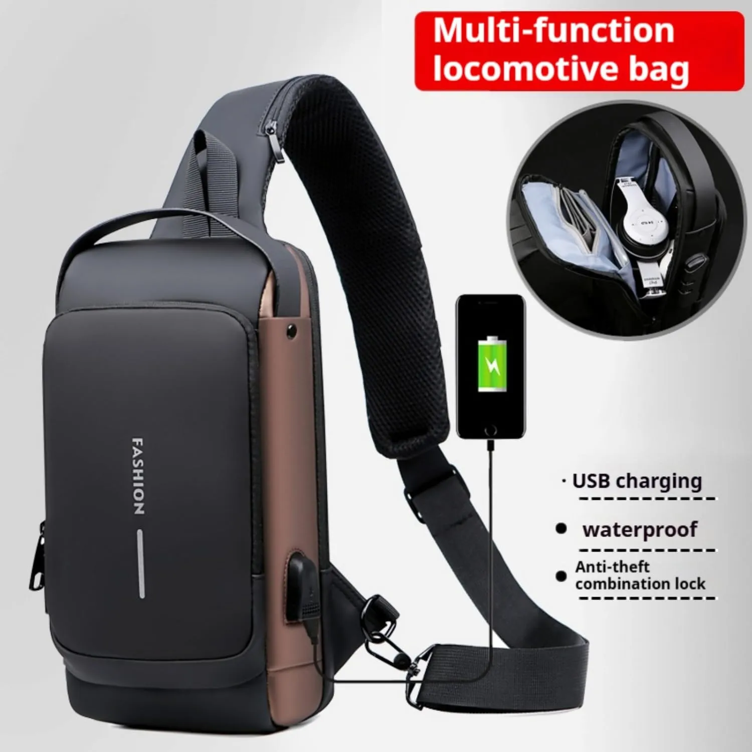 Fashion New Carbon Fiber Streamline Anti-Theft Sling Bag, USB Charging Sport Sling Anti Theft Shoulder Bag, Sports Bag
