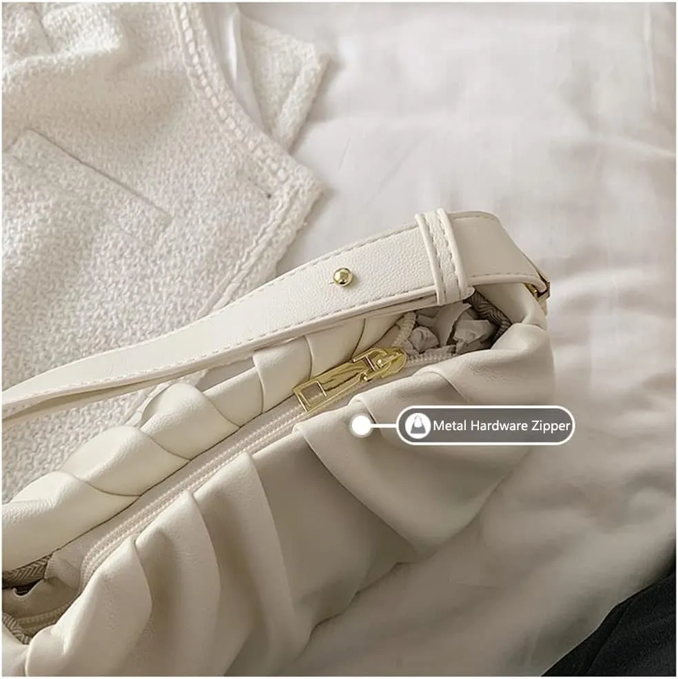 Fashion Pleated Leather Handbag for Women - Stylish Khaki Shoulder Bag with Zipper Clutch Purse