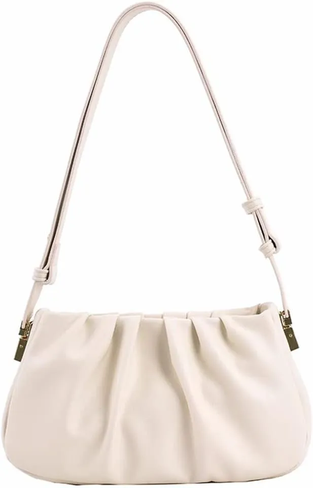 Fashion Pleated Leather Handbag for Women - Stylish Khaki Shoulder Bag with Zipper Clutch Purse