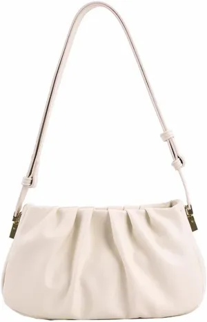 Fashion Pleated Leather Handbag for Women - Stylish Khaki Shoulder Bag with Zipper Clutch Purse