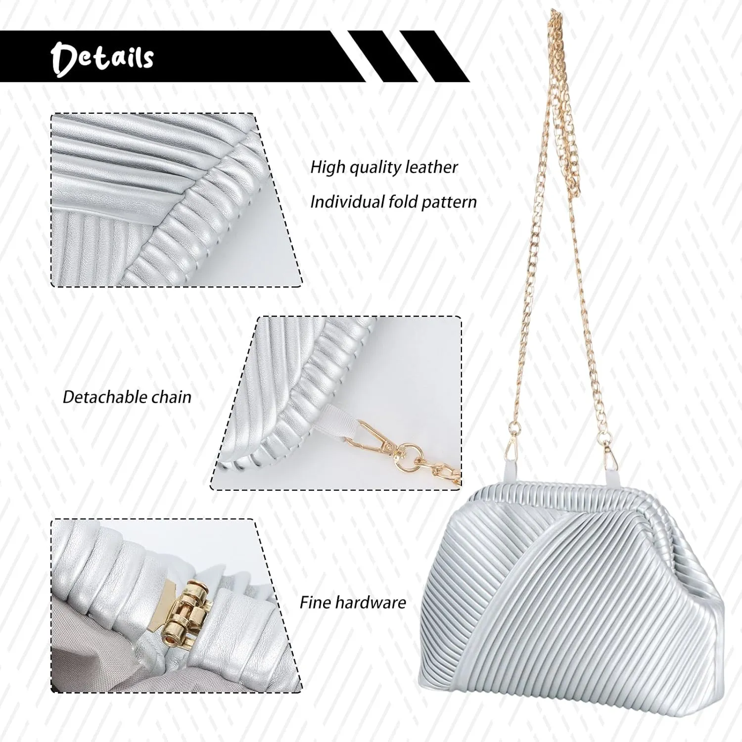 Fecialy Ruched Clutch Purse for Women Formal PU Leather Evening Bag Soft Pleated Handbags with Chain Crossbody Bag