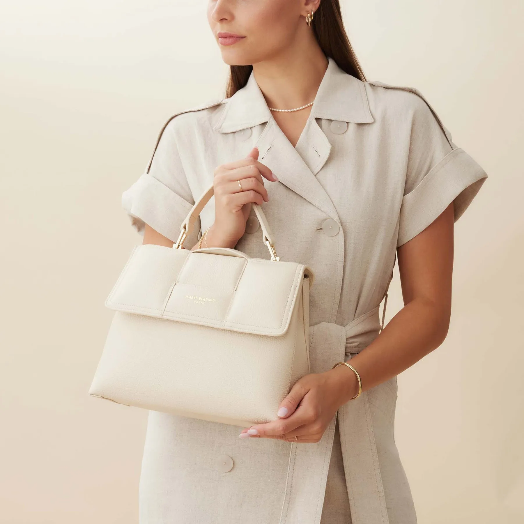 Femme Forte Lacy cream calfskin leather handbag