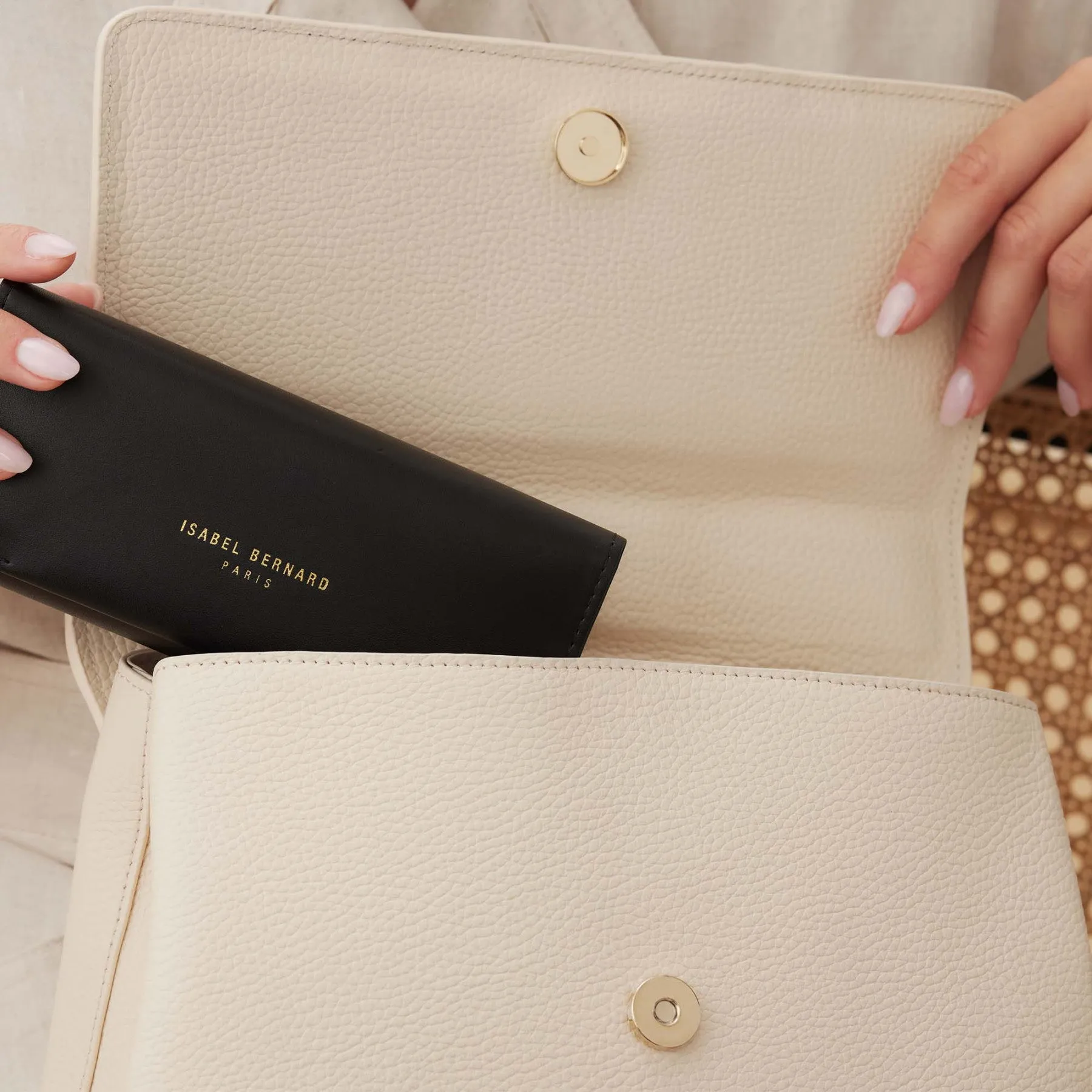 Femme Forte Lacy cream calfskin leather handbag