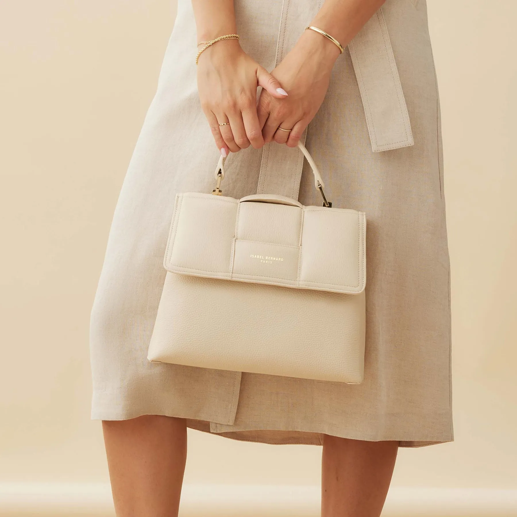 Femme Forte Lacy cream calfskin leather handbag