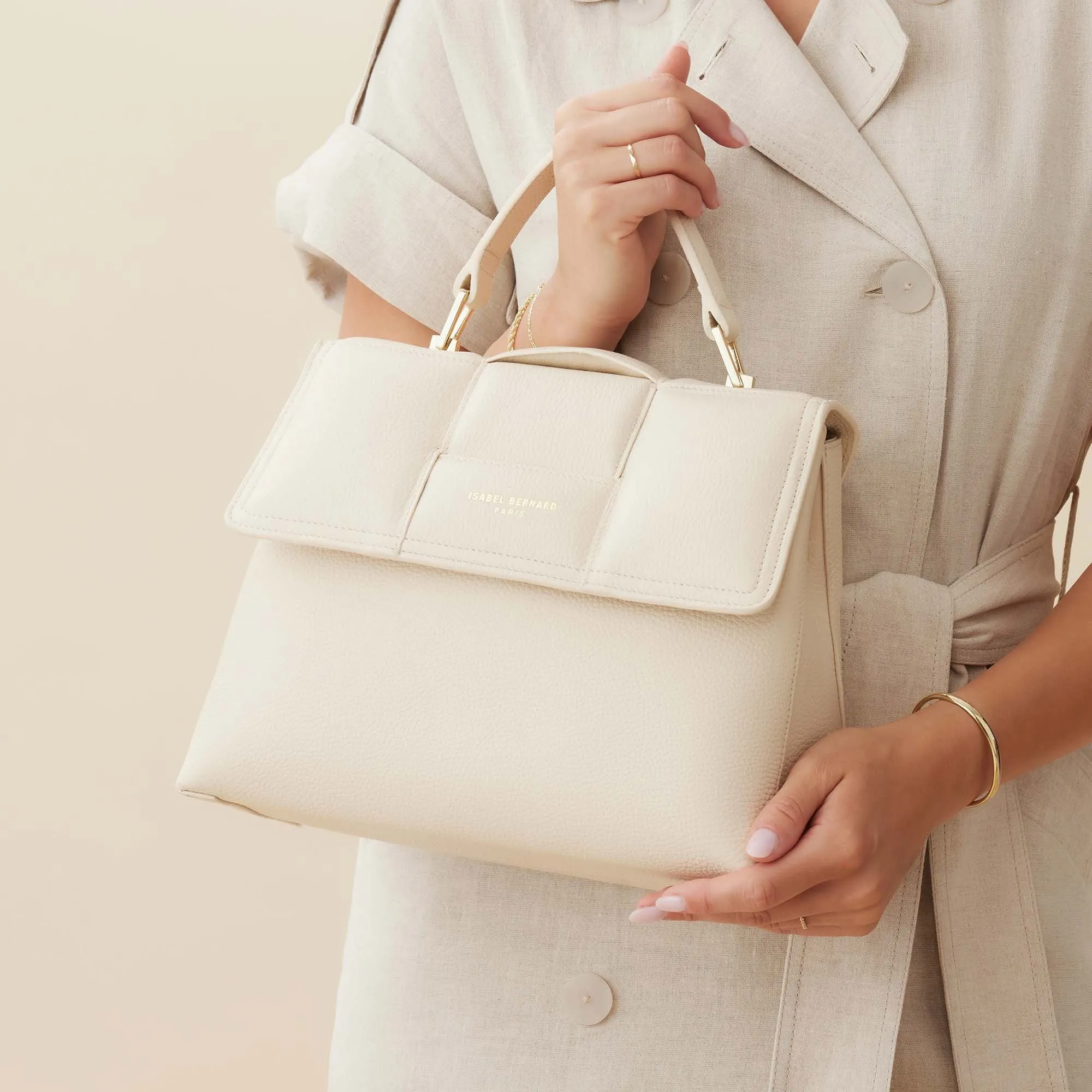Femme Forte Lacy cream calfskin leather handbag