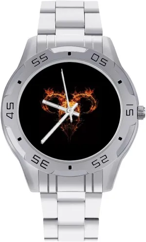 Flame Goat Skull Classic Wrist Watches for Men Casual Business Dress Watch with Stainless Steel Band Work Party