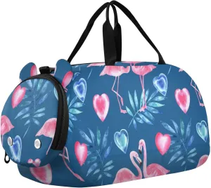 Flamingo Hearts Duffel Bags for Boys Small Gym Bags for Teens Dance Bag for Girls