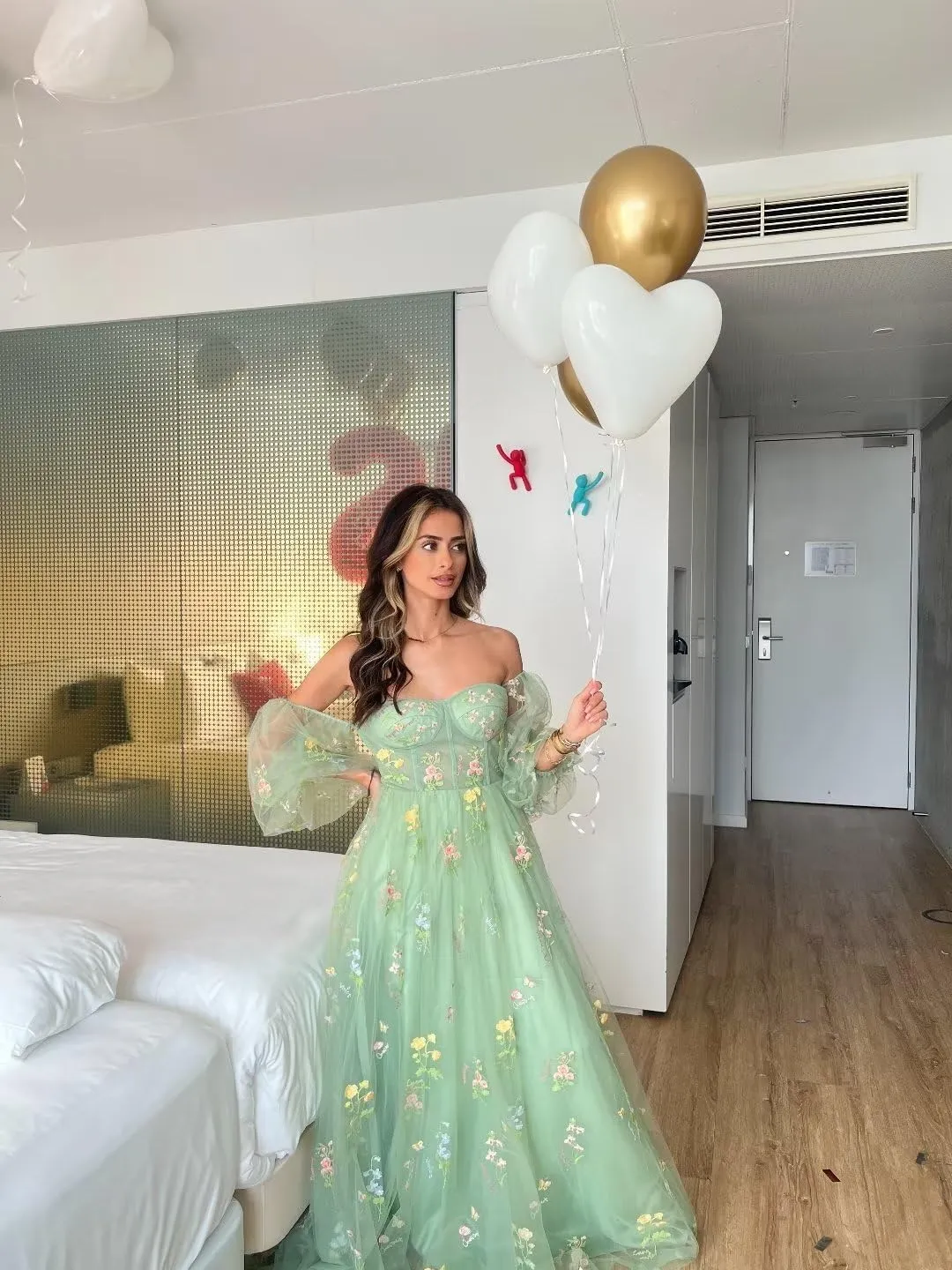 Flower Embroidery Tulle Prom Dresses for Women Corset Long Spaghetti Strap Fairy Ruched Formal Evening Party Gown