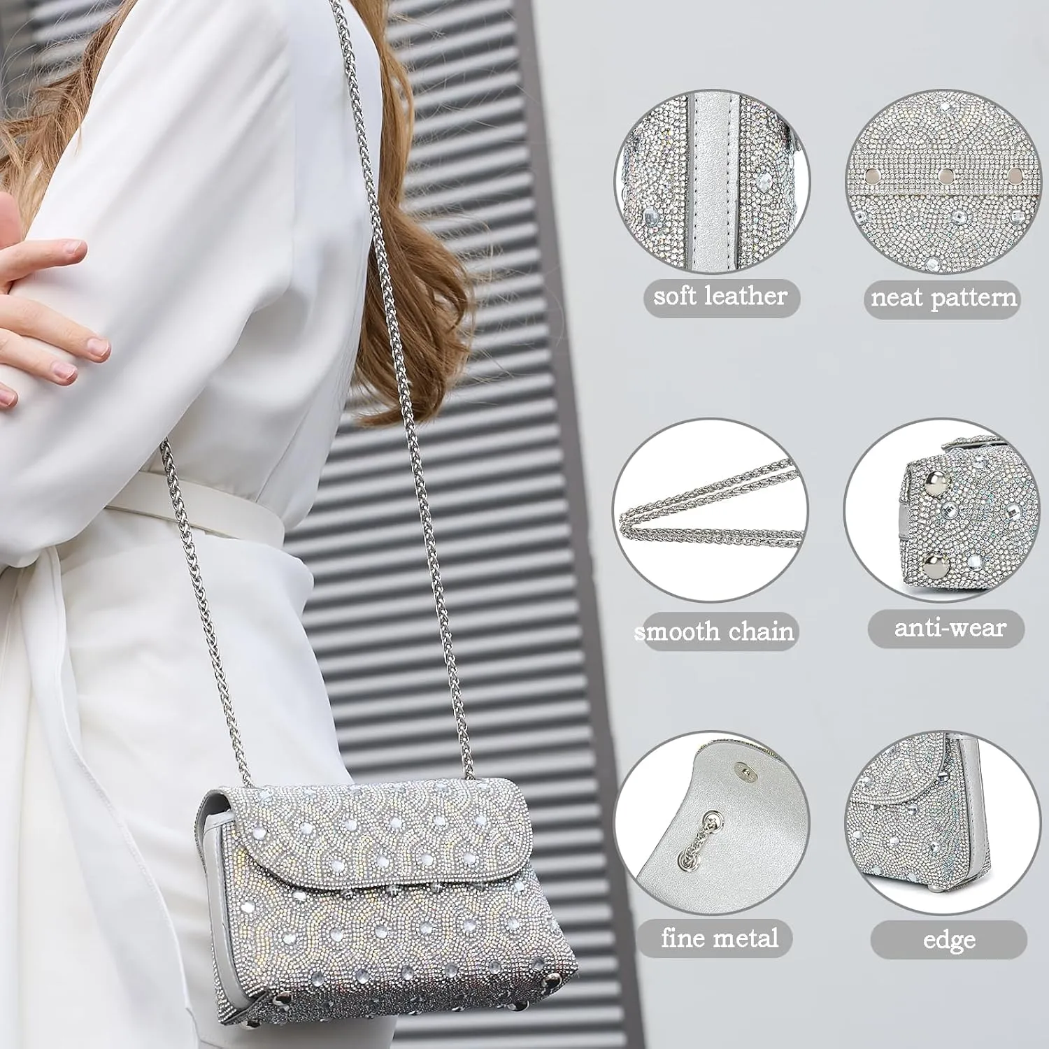 Flower Evening Handbags Chain Strap Square Shoulder Bag Crossbody Bag Crystals Rhinestone Clutch Purse