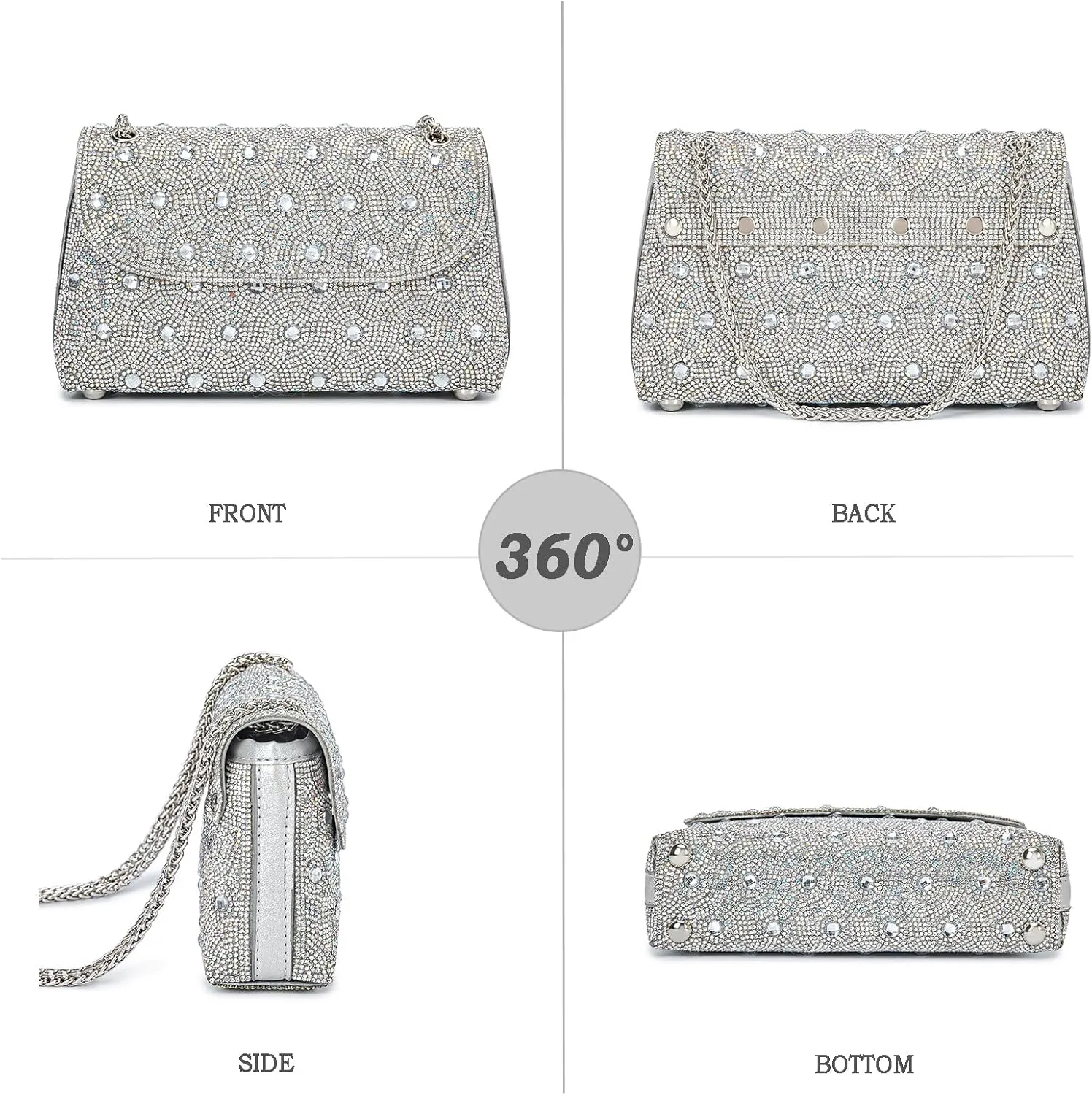 Flower Evening Handbags Chain Strap Square Shoulder Bag Crossbody Bag Crystals Rhinestone Clutch Purse