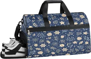 Flowers Leaves Bells Resistant Sports Gym Bag for Women Men Travel Duffel bag with Wet Pocket & Shoes Compartment Waterproof Weekender Bag 19.7"x9.9"x13"