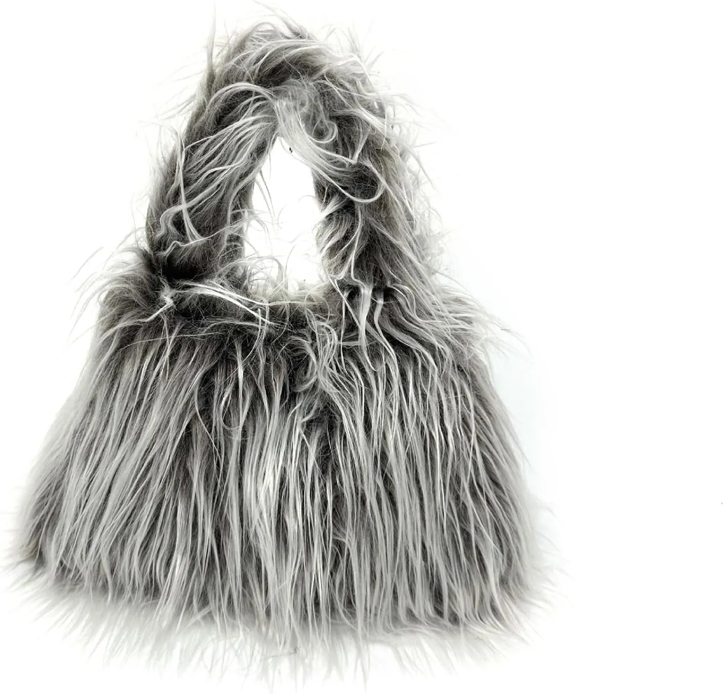 Fluffy Faux Fur Underarm Bag Fuzzy Shoulder Bag for Women Clutch Mini Plush Purse Cow Print Trendy Tote Handbag