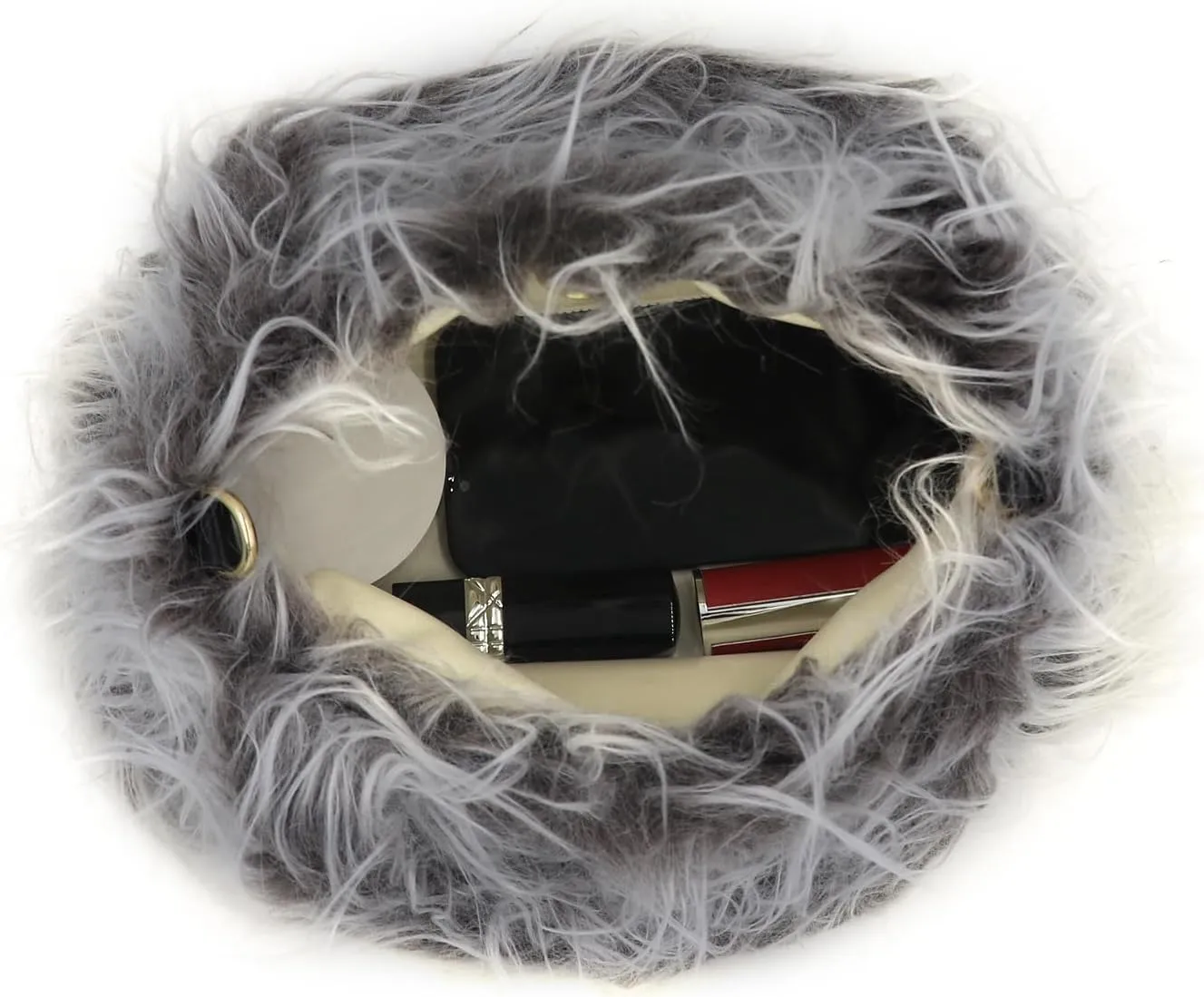 Fluffy Faux Fur Underarm Bag Fuzzy Shoulder Bag for Women Clutch Mini Plush Purse Cow Print Trendy Tote Handbag