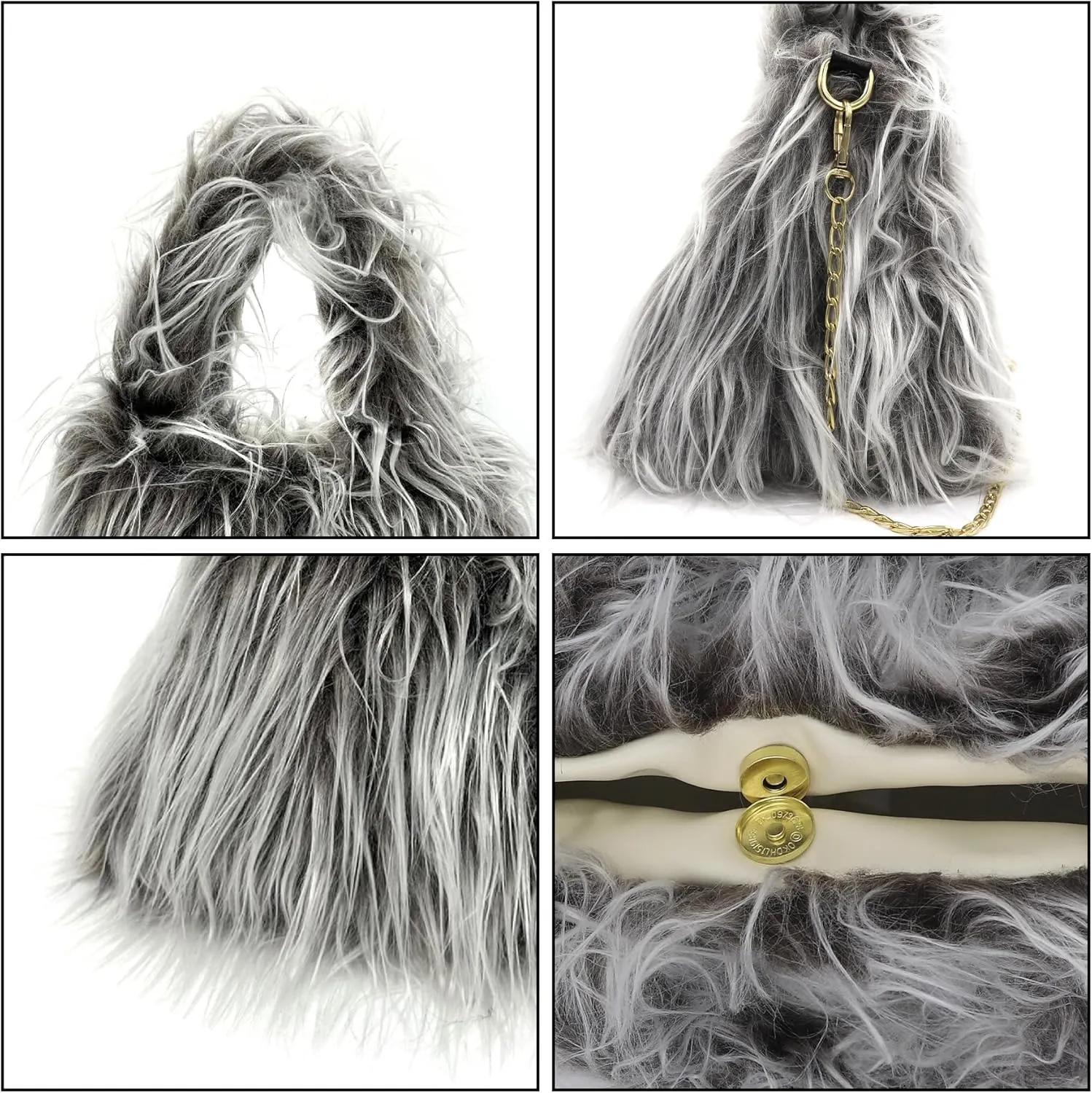 Fluffy Faux Fur Underarm Bag Fuzzy Shoulder Bag for Women Clutch Mini Plush Purse Cow Print Trendy Tote Handbag