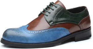 Formal Shoes for Men Lace Up Two Tone Brogue Embossed Wing Tip Derby Shoes PU Leather Anti-Slip Low Top Block Heel Prom Suitable for Many Occasions.