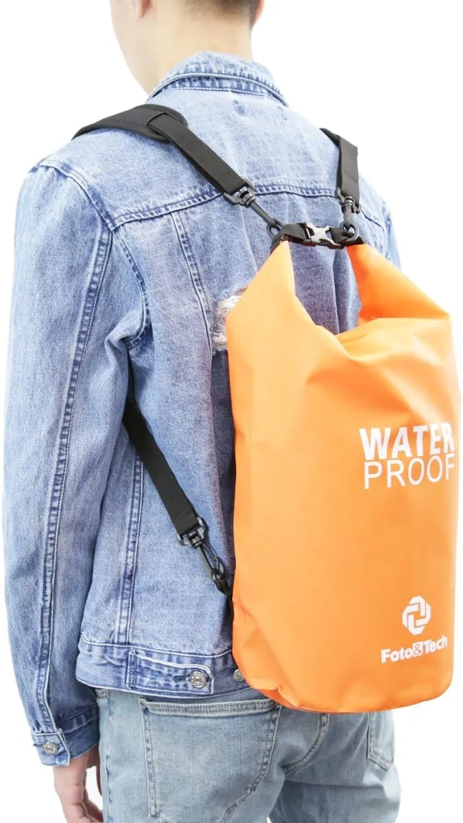Foto&Tech Orange 10LT Waterproof Dry Bag Roll Top Dry Compression Sack Floating Dry Gear Bag Storm Sack Backpack Style Padded Shoulder Straps for Kayaking/Boating/Beach/Rafting/Hiking/Camping/Fishing