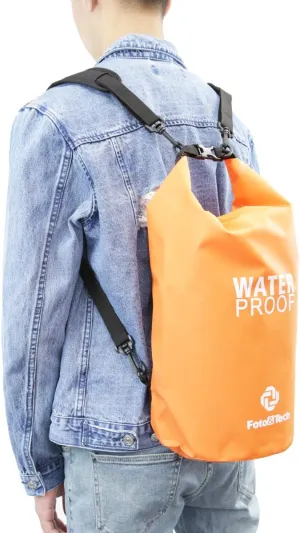 Foto&Tech Orange 10LT Waterproof Dry Bag Roll Top Dry Compression Sack Floating Dry Gear Bag Storm Sack Backpack Style Padded Shoulder Straps for Kayaking/Boating/Beach/Rafting/Hiking/Camping/Fishing