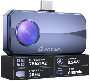 FOXWELL RT100 Thermal Camera for Android Smartphone, 256x192 IR Resolution Thermal Imaging Camera, Thermal Imager for Home/Automotive Leak Inspection, Upgraded Temperature Accuracy, 25Hz Reframe Rate