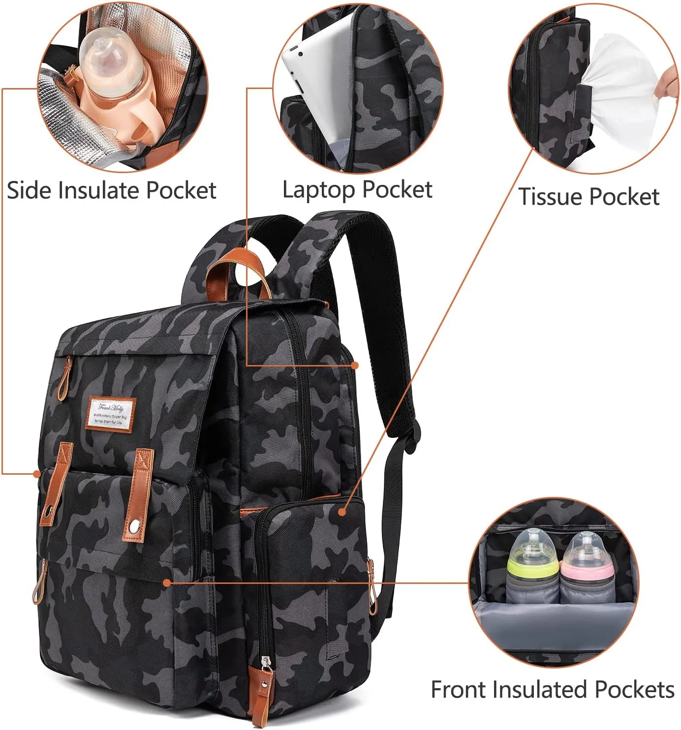 Frank Mully Diaper Bag Backpack Large Multifunction Travel Baby Bag for Mom Dad Camo