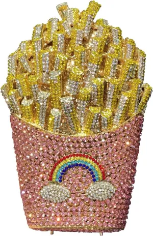 French Fries Chips Rhinestone Clutch Women Crystal Handbag Sparkly Evening Bag Purses for Wedding Party