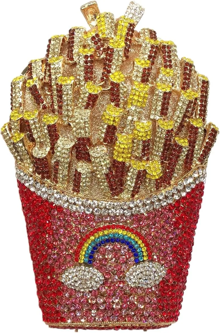 French Fries Chips Rhinestone Clutch Women Crystal Handbag Sparkly Evening Bag Purses for Wedding Party
