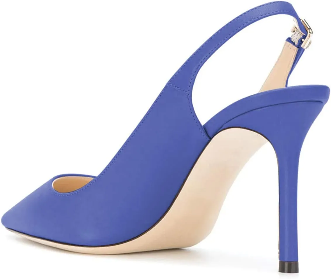 FSJ Women Classic High Heels Slingback Pumps Formal Dress Shoe Pointy Toe Office Business Sandals