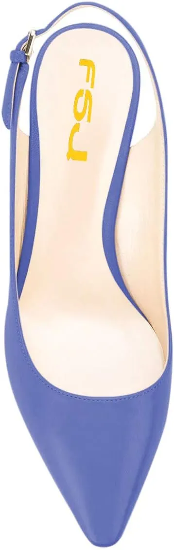 FSJ Women Classic High Heels Slingback Pumps Formal Dress Shoe Pointy Toe Office Business Sandals