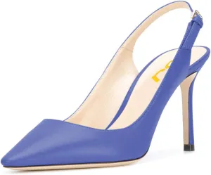 FSJ Women Classic High Heels Slingback Pumps Formal Dress Shoe Pointy Toe Office Business Sandals