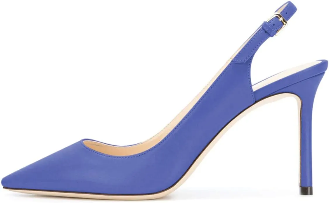 FSJ Women Classic High Heels Slingback Pumps Formal Dress Shoe Pointy Toe Office Business Sandals