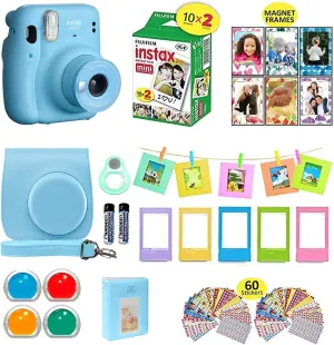 Fujifilm Instax Mini 11 Instant Camera Sky Blue   Shutter Compatible Carrying Case   Fuji Film Value Pack (20 Sheets)   Shutter Accessories Bundle, Color Filters, Photo Album, Assorted Frames
