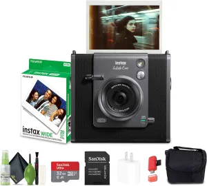 Fujifilm Instax Wide Evo Hybrid Instant Film Camera (16840957) Bundle with Fuji Instax-Wide Instant Film (20 Exposures)   32GB Memory Card   Padded Case   Cleaning Kit   More