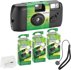 Fujifilm QuickSnap Flash 400 Disposable 35mm Camera   Hand Strap   Quality Photo Microfiber Cloth (3 Pack)