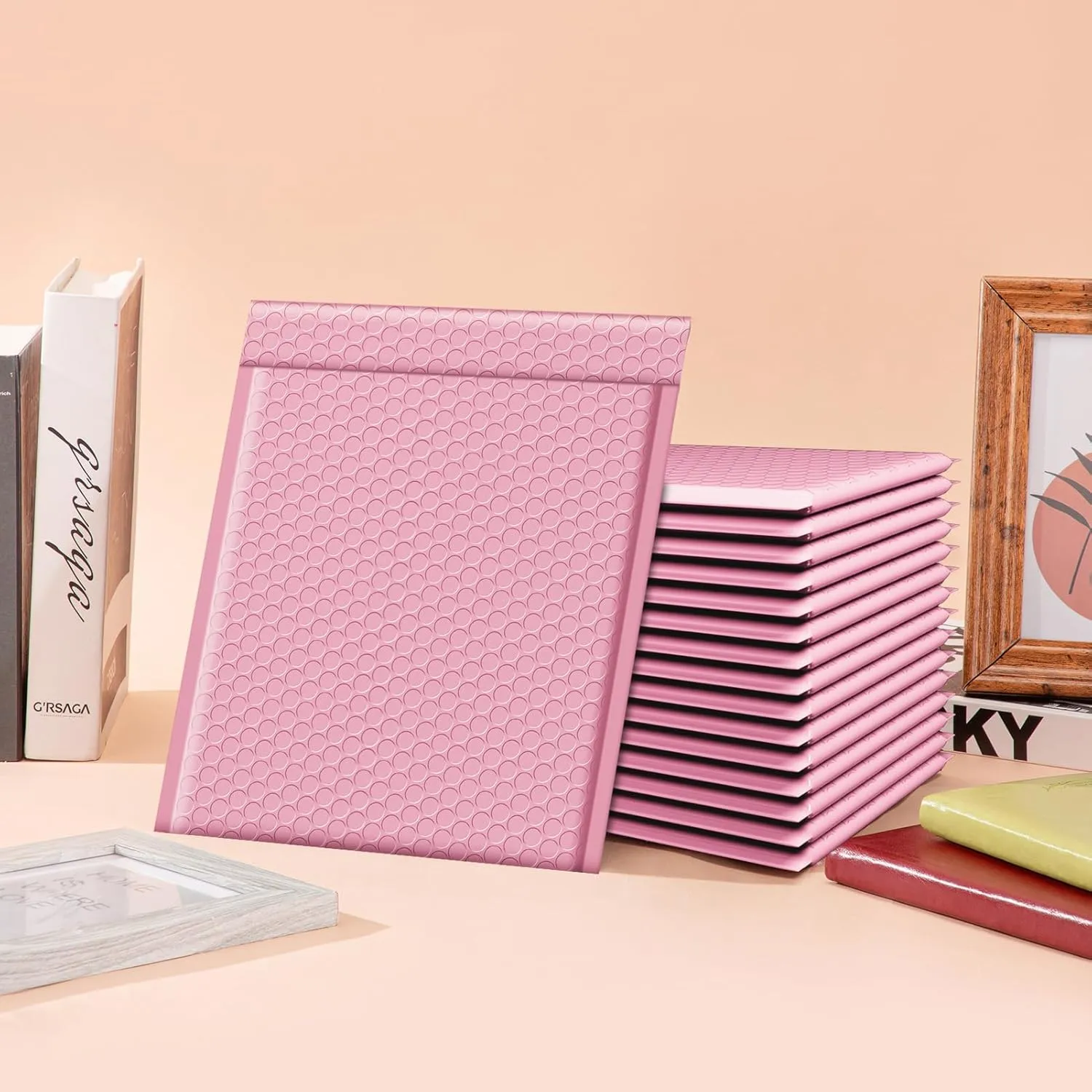 Fuxury Bubble Mailer 8.5x12,Light Pink#2 Poly Bubble Mailers,Self Seal Padded Envelopes,Waterproof Mailing Envelopes,Cushioning Packaging Bags for Books,Clothes, Makeup Supplies 25 Pack