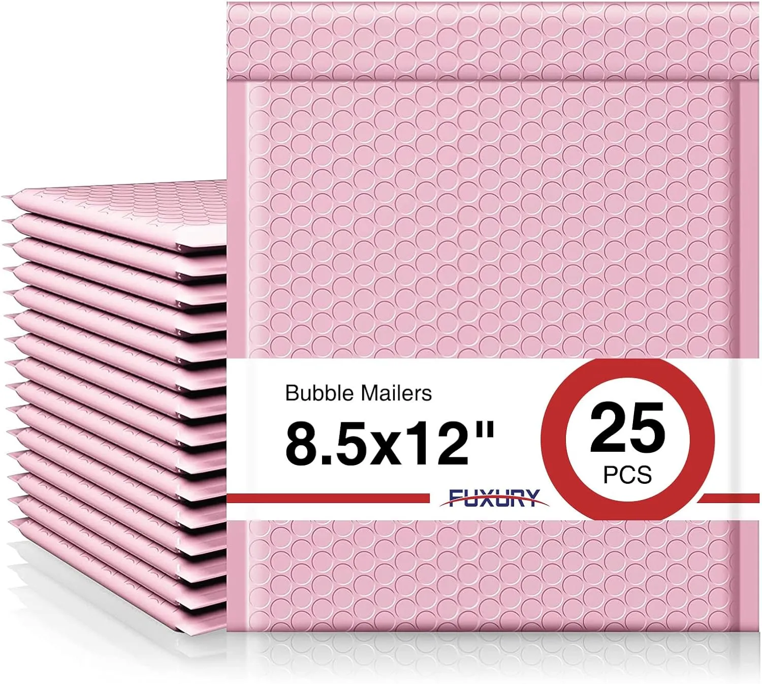 Fuxury Bubble Mailer 8.5x12,Light Pink#2 Poly Bubble Mailers,Self Seal Padded Envelopes,Waterproof Mailing Envelopes,Cushioning Packaging Bags for Books,Clothes, Makeup Supplies 25 Pack