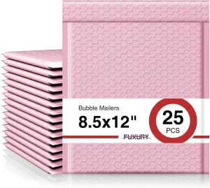 Fuxury Bubble Mailer 8.5x12,Light Pink#2 Poly Bubble Mailers,Self Seal Padded Envelopes,Waterproof Mailing Envelopes,Cushioning Packaging Bags for Books,Clothes, Makeup Supplies 25 Pack