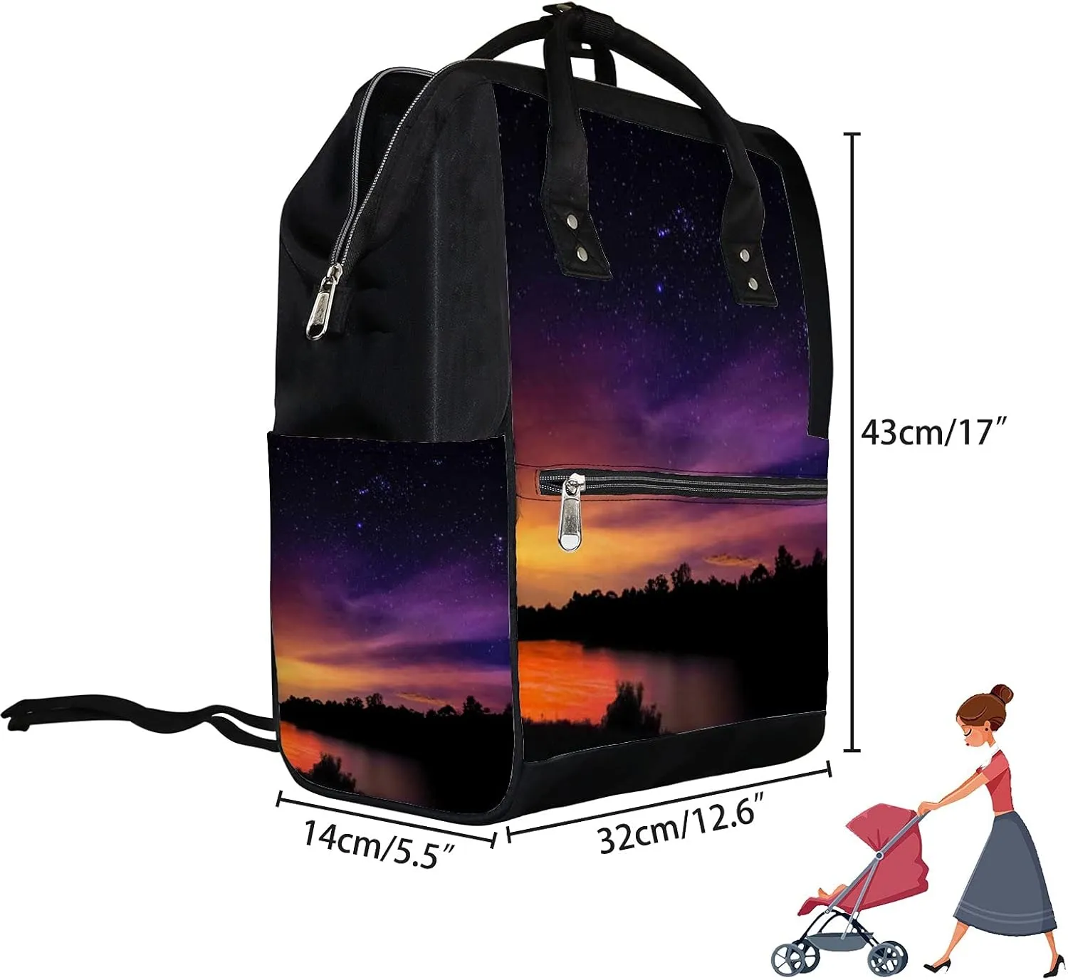 Galaxy Stars Space Dust Night Sky Diaper Bag Backpack, waterproof backpack Baby Nappy Changing Bags Laptop Backpack for Travel, Large Capacity, Durable and Stylish for Woman and Men.