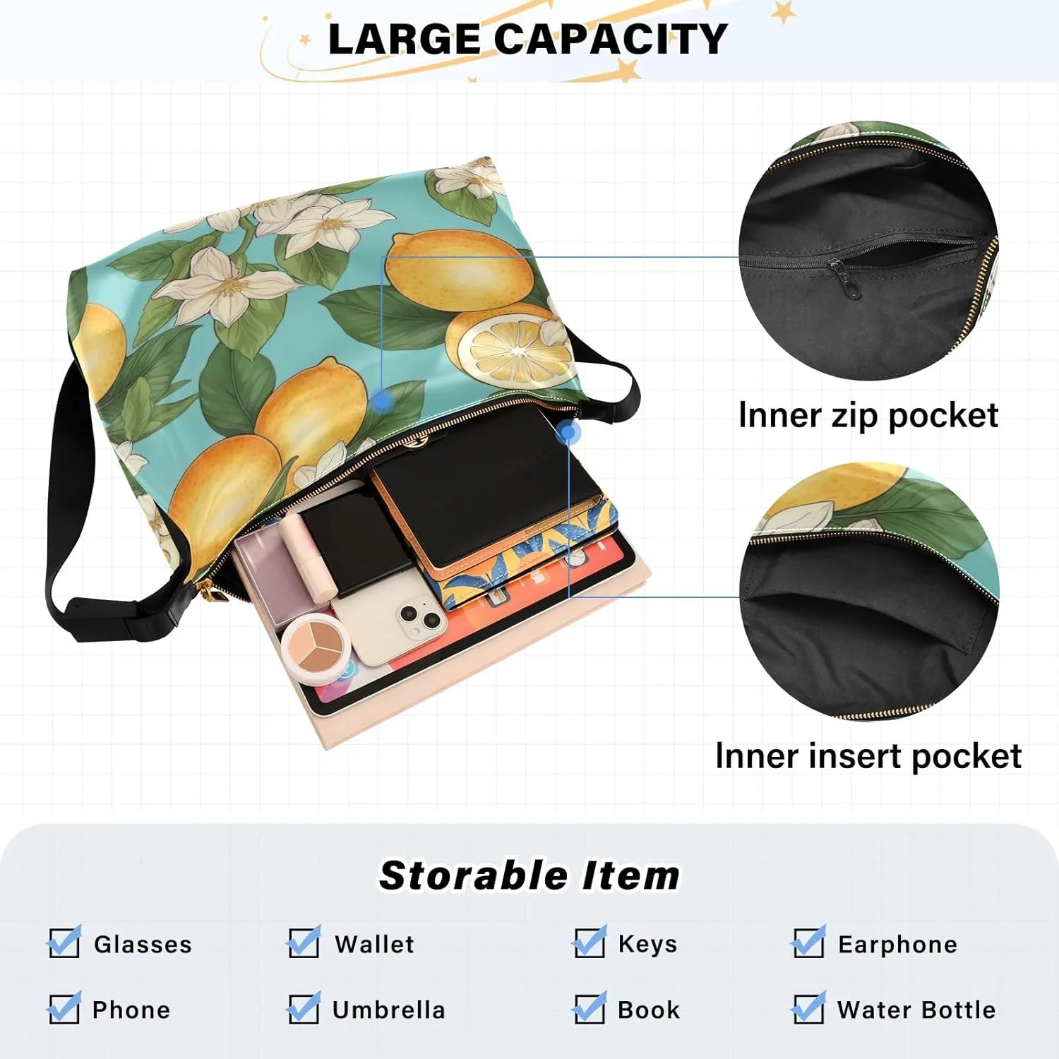 Galaxy with Stars and Black Holes Lightweight Shoulder Hobo Bag, Ladies Leather Crossbody Bags, Leather Shoulder Bag