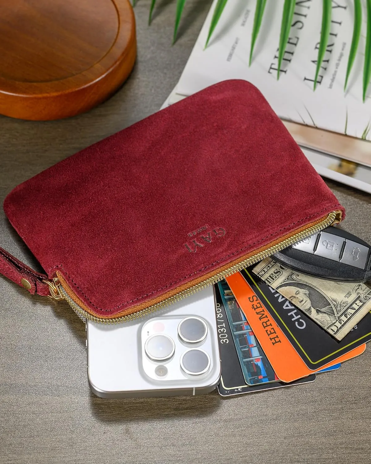 Genuine Leather 4.5 x 6.5 Wristlet Purse for Women, Evening Wristlet Pouch Clutch Bag